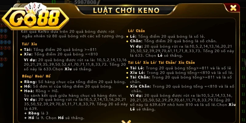 Hình thức cược ngũ hành tại Keno Go88